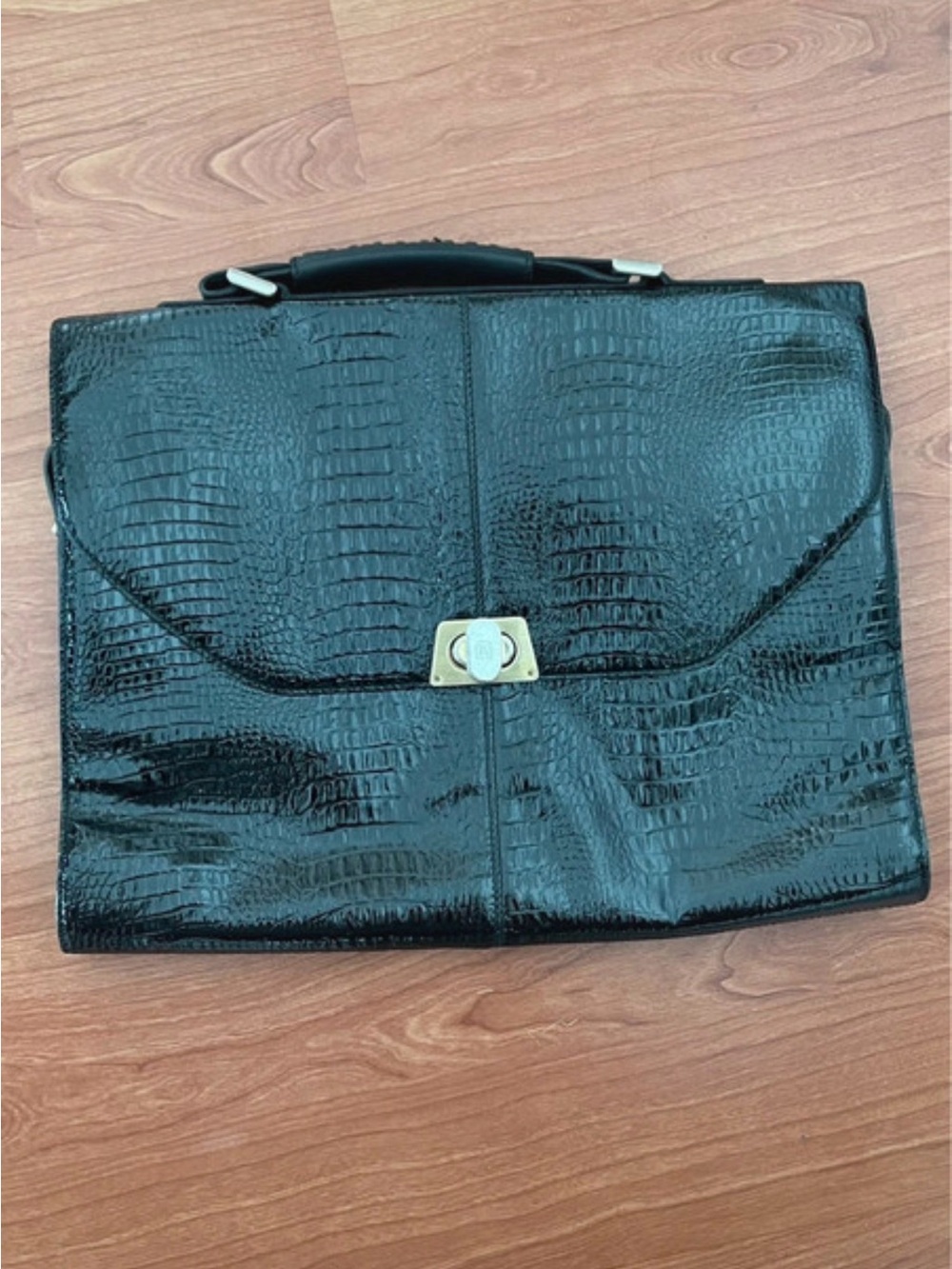Bruno Magli Black Croc-Embossed Leather Laptop Briefcase
